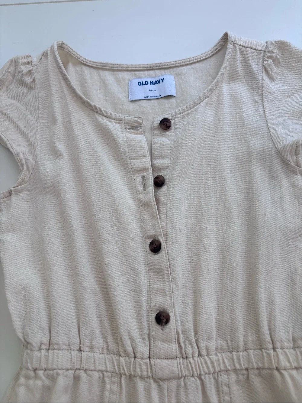Old Navy Cream Short-Sleeve Button-Front Jumpsuit